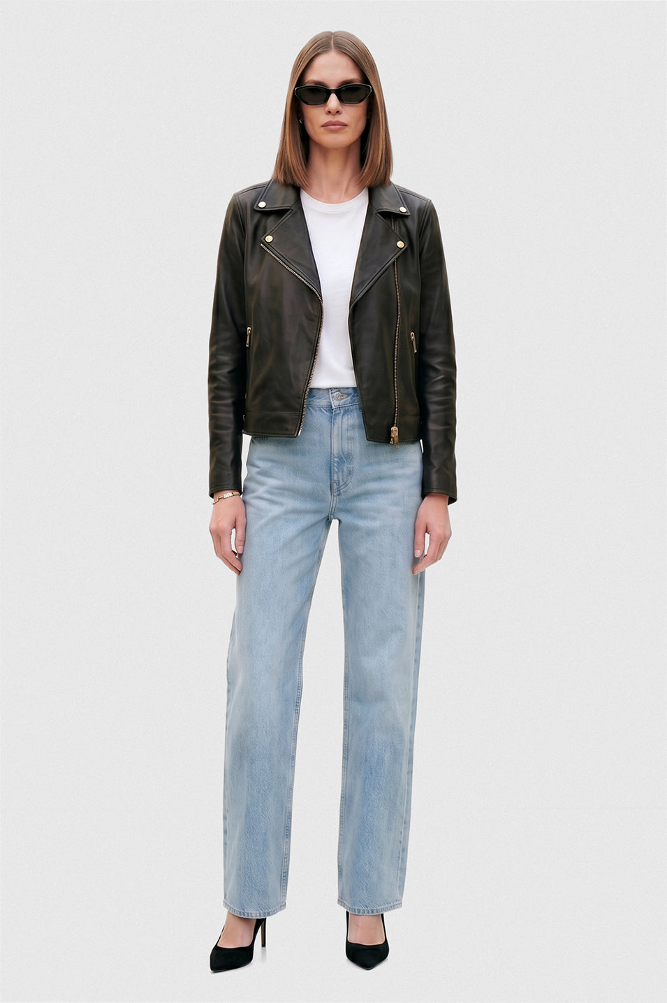 Chaqueta biker cuero negro mujer Muse Nappa AMEN · vista frontal · diseñado en Chile