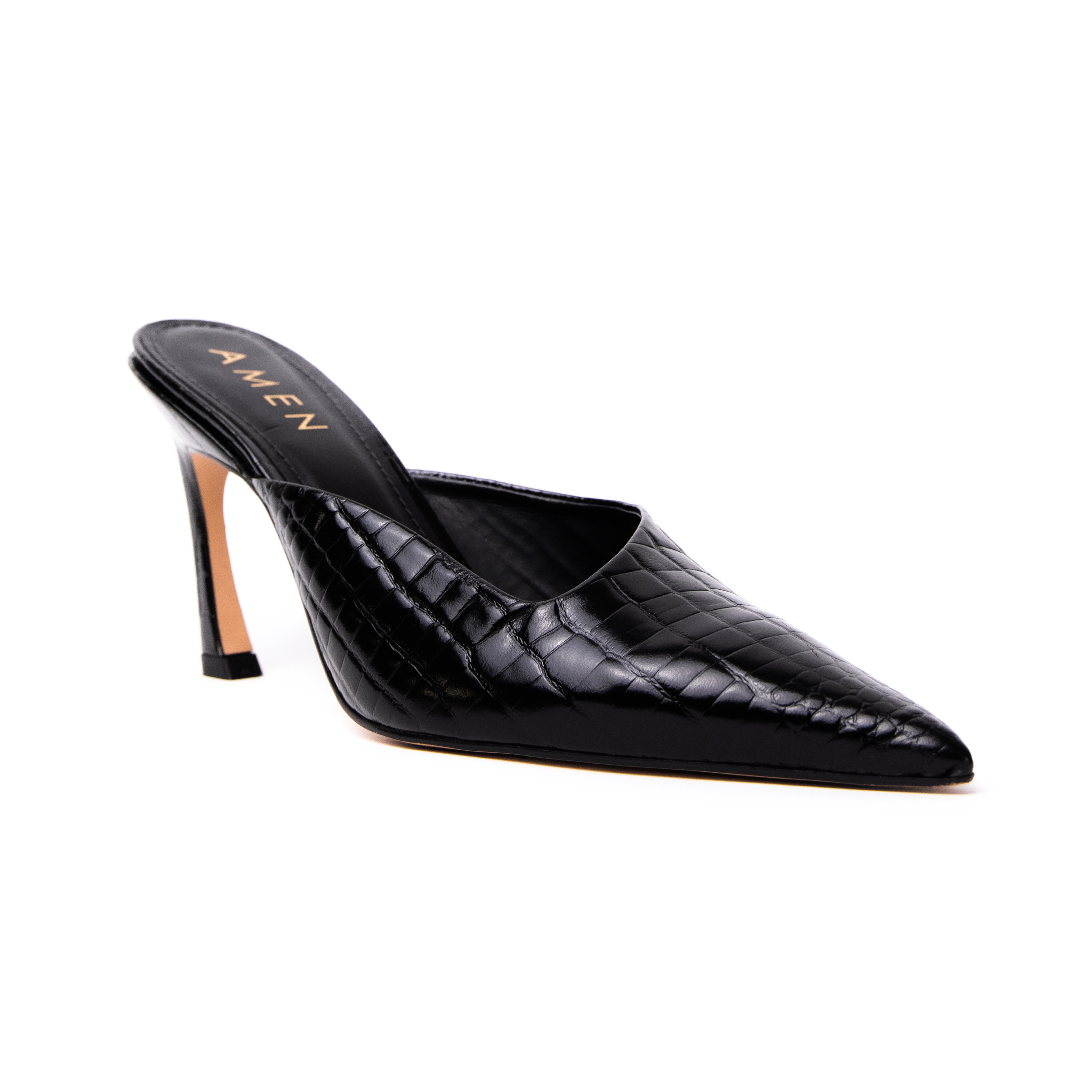 Zapato Sophie Cuero Croco Negro