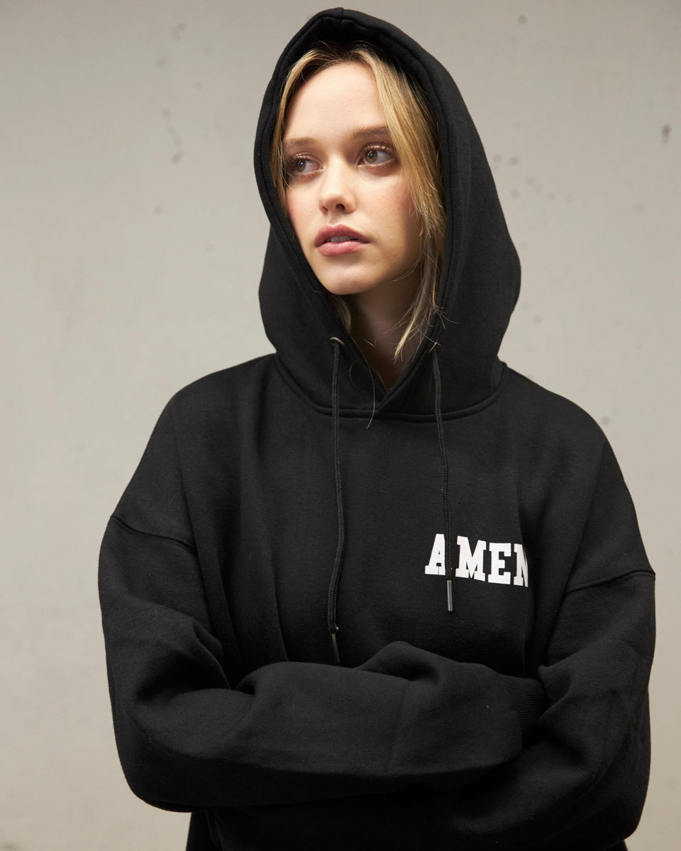 ALEXA BLACK HOODIE AMEN LEATHER