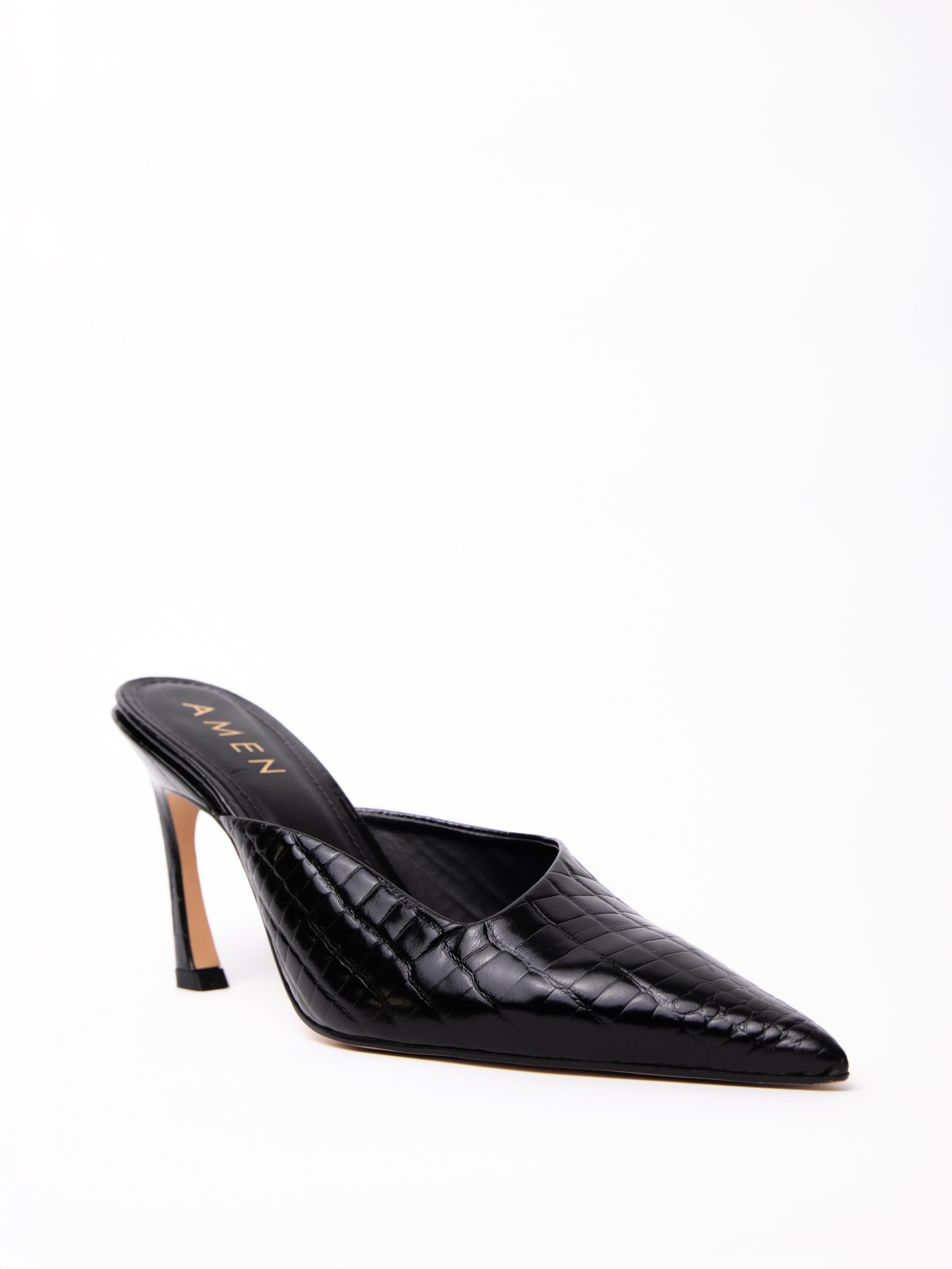 Zapato Sophie Cuero Croco Negro
