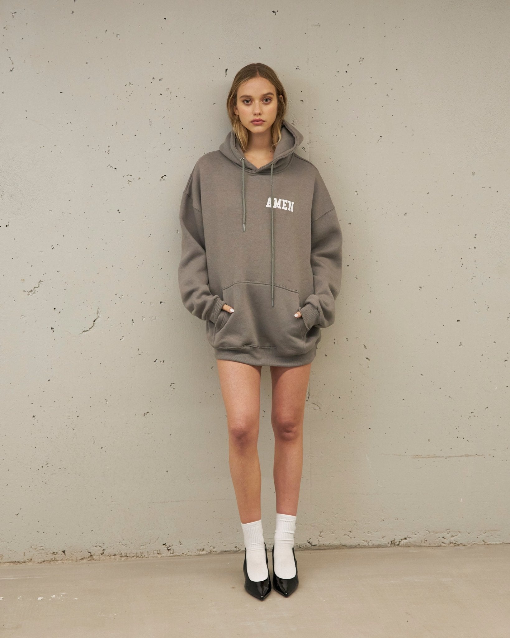 ALEXA GREY HOODIE - AMEN LEATHER