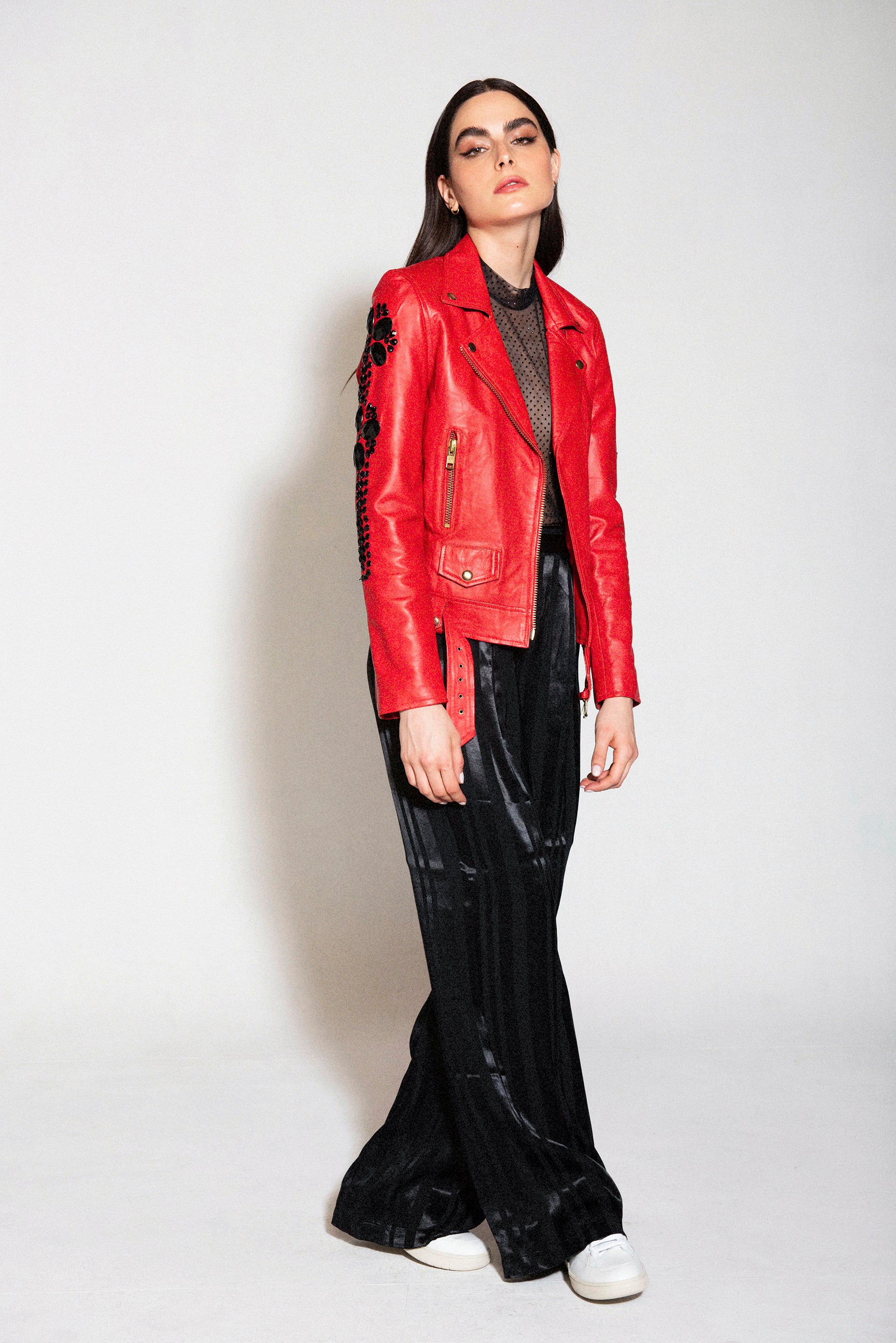 RED RAN JACKET WITH STONES