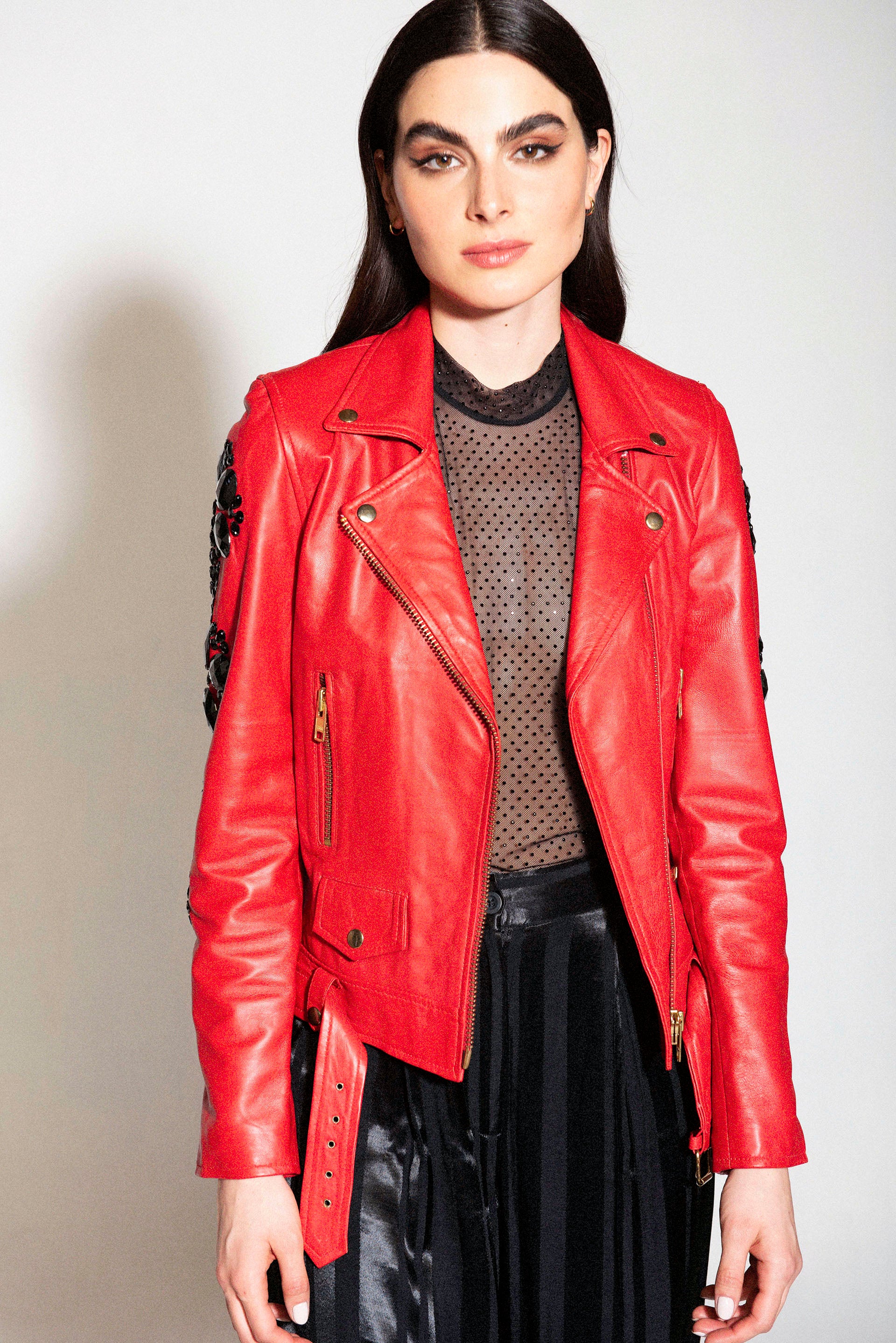 RED RAN JACKET WITH STONES